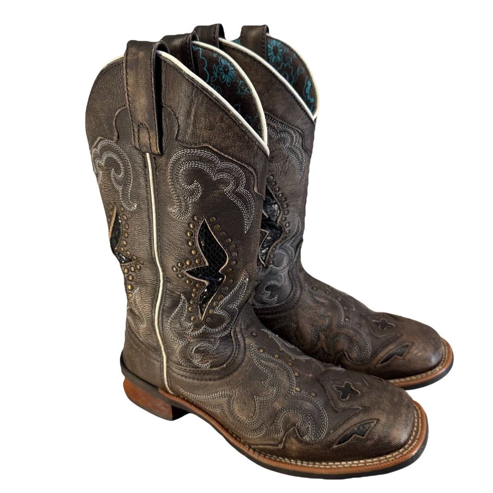 Laredo Spellbound 5660 Western Cowboy Boots Studded Sequin Square Toe 7.5M